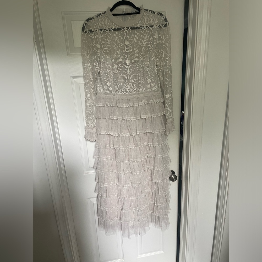 Mac Duggal Embroidered Long Sleeve Ruffled Tiered Dress